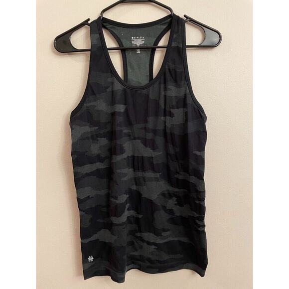 Athleta Womens Tank Top Racerback Camo‎ Running Yoga Stretch Gray Black Medium - Picture 1 of 5